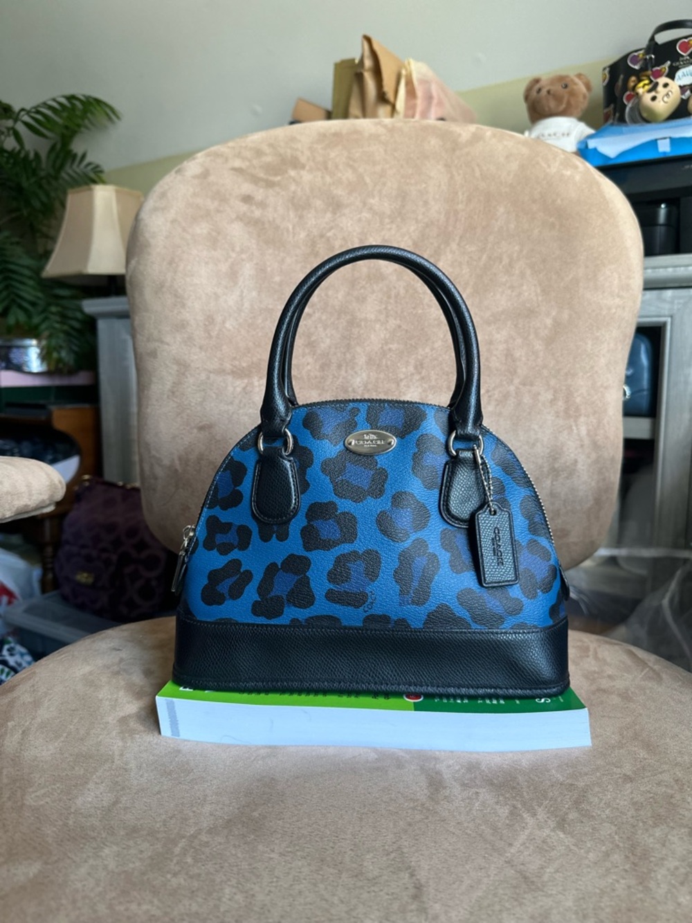 Coach Ocelot Print Mini Cora Dome Satchel F36219 Silver Black Blue New with Tag - Picture 2 of 13